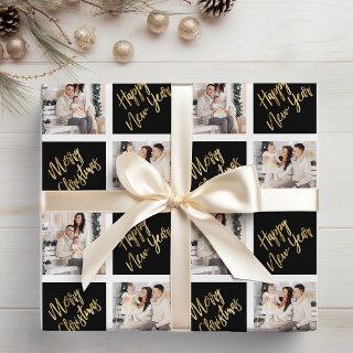 2 Photo Merry Christmas Happy New Year Gold Script