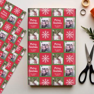 2 Photo - Red Green Merry Christmas Snowflakes  Sheets