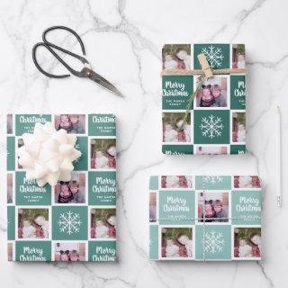 2 Photo Teal Greens - Merry Christmas Snowflakes  Sheets