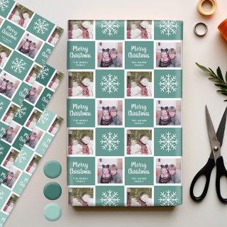 2 Photo Teal Greens - Merry Christmas Snowflakes  Sheets