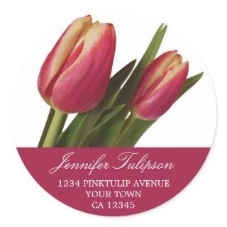 2 Pink & Yellow Tulips Classic Round Sticker
