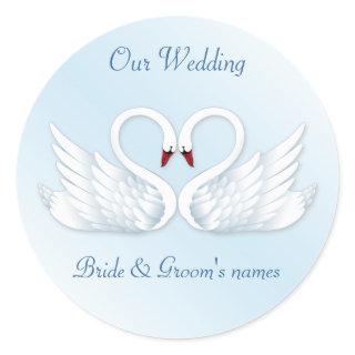 2 stylised white swans round sticker