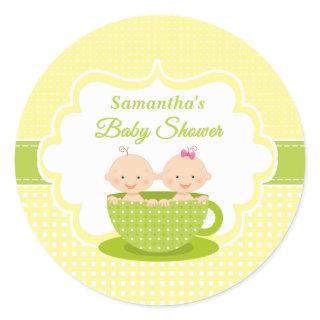 2 Two peas in a pod twin twins unisex baby shower Classic Round Sticker