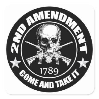 2nd Amendment Come And Take It Skull And AR's Square Sticker