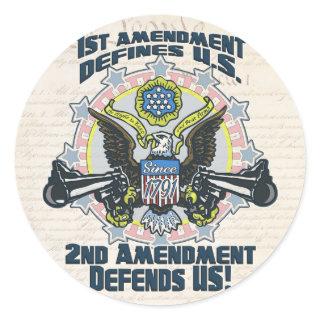 2nd Amendment Defends  Gun-Toting Eagle Gear Classic Round Sticker