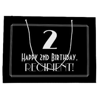 2nd Birthday: Art Deco Inspired Style "2", Name Large Gift Bag