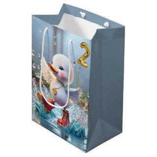 2nd Birthday Duck Dancing In a Rain Puddle Medium Gift Bag