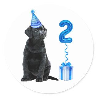 2nd Birthday Puppy Theme- Cute Dog Blue Boy Pawty Classic Round Sticker