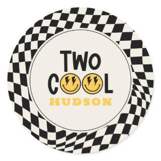2st birthday smile face retro black white groovy classic round sticker