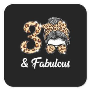 30 Years Old Fabulous Messy Bun Leopard 30th Birth Square Sticker