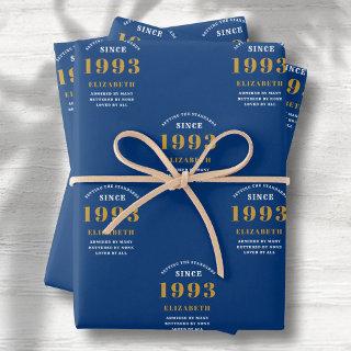 30th Birthday 1993 Blue Gold Chic Elegant  Sheets