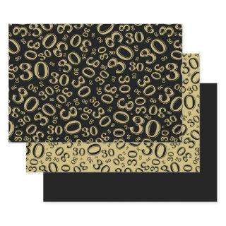30th Birthday Black & Gold Number Pattern 30  Sheets