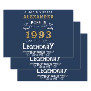 30th Birthday Born 1993 Vintage Blue Gold Legend  Sheets