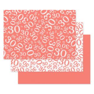 30th Birthday Coral & White Number Pattern 30  Sheets