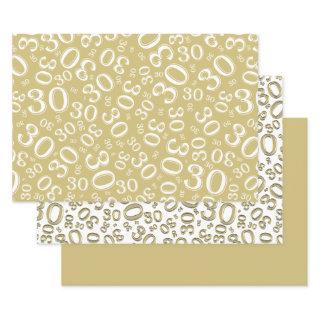 30th Birthday Gold & White Number Pattern 30  Sheets