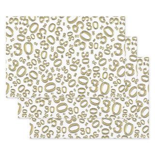 30th Birthday Gold & White Random Number Pattern  Sheets