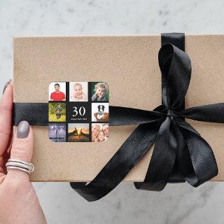 30th birthday party black photo collage guy square sticker