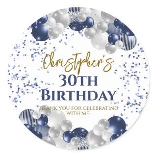 30th Birthday Party Navy Balloons Classic Round Sticker