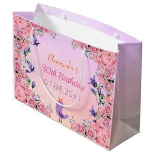 30th birthday party pink purple violet florals large gift bag