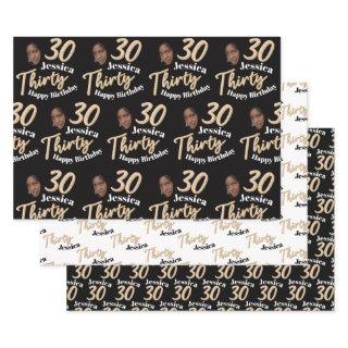 30th birthday photos gold black and white wrapping  sheets