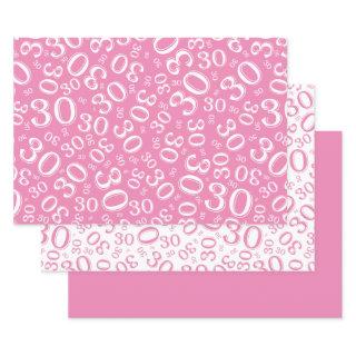 30th Birthday Pink & White Number Pattern 30  Sheets