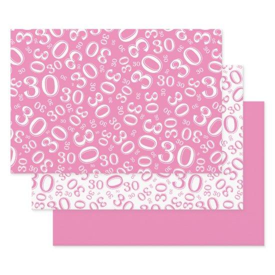 30th Birthday Pink & White Number Pattern 30  Sheets