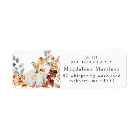 30th Birthday Pumpkin Fall Flower Return Address Label