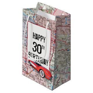 30th Birthday Retro Corvette On Map Small Gift Bag