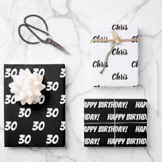 30th Happy Birthday Custom Name Black White  Sheets