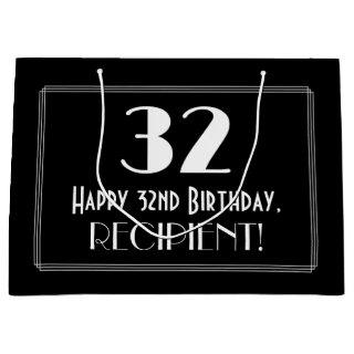 32nd Birthday: Art Deco Inspired Style "32", Name Large Gift Bag