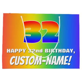 32nd Birthday: Colorful, Fun Rainbow Pattern # 32 Large Gift Bag