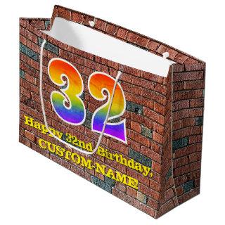 32nd Birthday: Fun, Graffiti-Inspired Rainbow # 32 Large Gift Bag