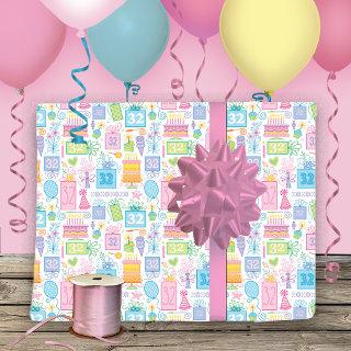 32nd Birthday Pastel Pink Cake Presents Balloons   Sheets
