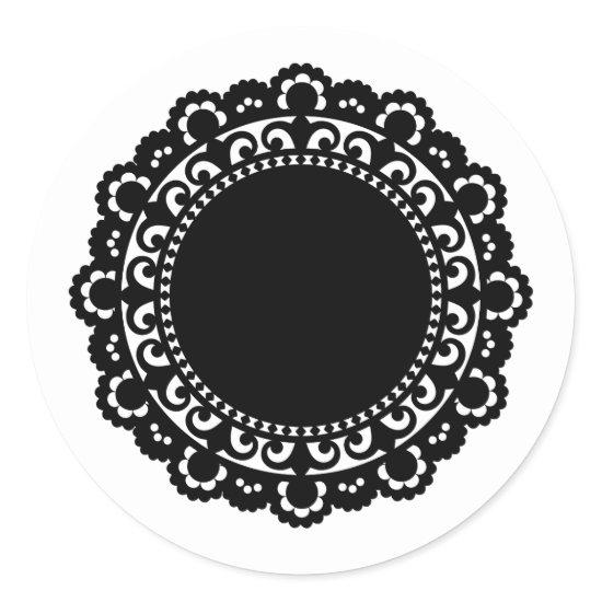 3332__doily-shape-1 BLACK WHITE CIRCLE SHAPES DOIL Classic Round Sticker
