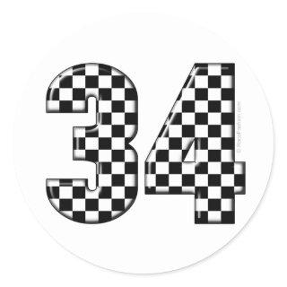 34 auto racing number classic round sticker