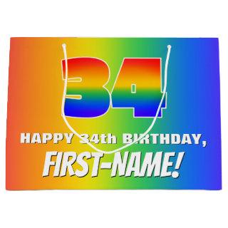 34th Birthday: Colorful, Fun Rainbow Pattern # 34 Large Gift Bag