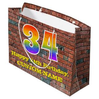 34th Birthday: Fun, Graffiti-Inspired Rainbow # 34 Large Gift Bag
