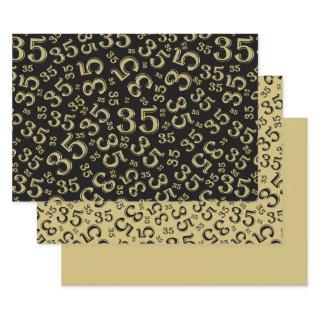 35th Birthday Black/Gold Random Number Pattern 35  Sheets