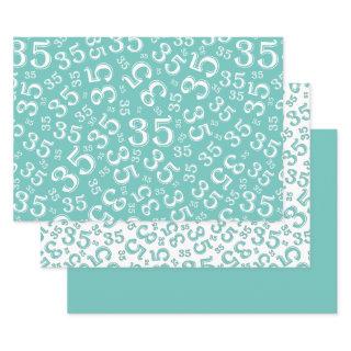 35th Birthday Teal & White Number Pattern 35  Sheets