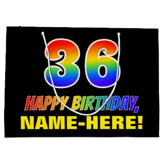 36th Birthday: Bold, Fun, Simple, Rainbow 36 Large Gift Bag