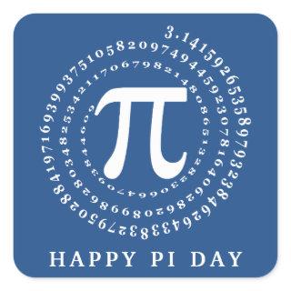 3.14 Number Spiral Blue Happy Pi Day Square Sticker