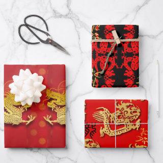 3 Chinese Dragon paper-cut Year WPFS  Sheets