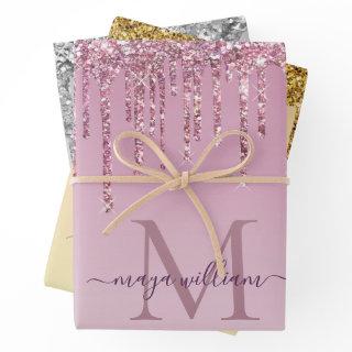 3 Color Glitter Drips Personalized Monogram Name   Sheets