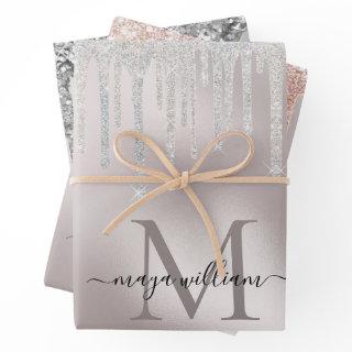 3 Color Glitter Drips Personalized Monogram Name   Sheets