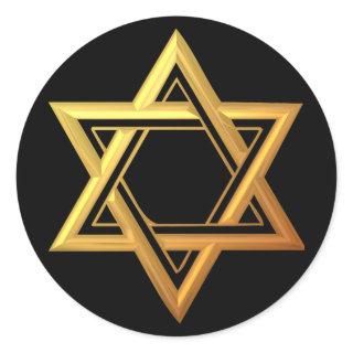 "3-D" Golden Star of David Classic Round Sticker