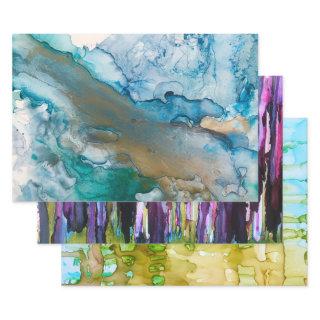 3 Different Alcohol Ink Paintings  Sheets