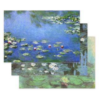 3 different Waterlilies Flowers by Claude Monet  Sheets