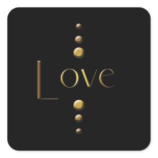 3 Dot Gold Block Love & Black Background Square Sticker