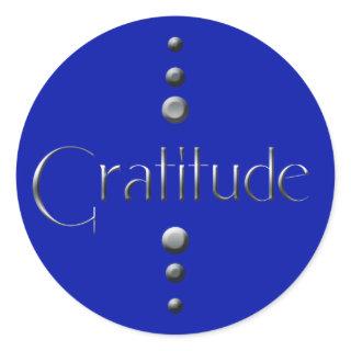 3 Dot Silver Block Gratitude & Blue Background Classic Round Sticker