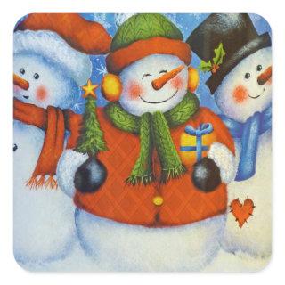 3 Happy Snowmen Square Sticker